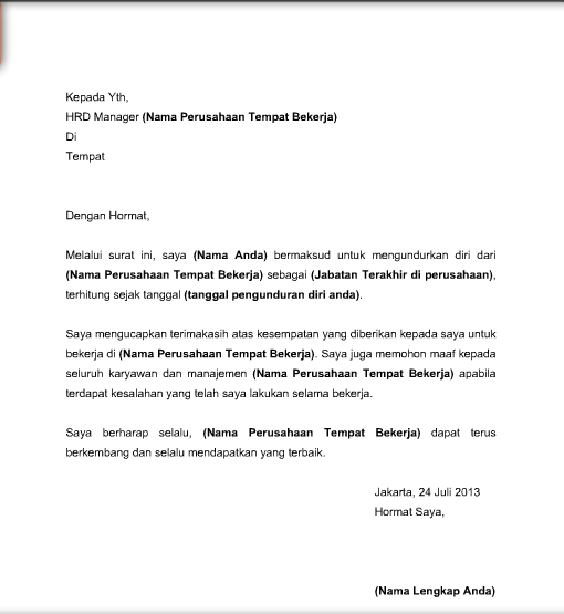 Contoh Surat Pengunduran Diri / Resign Kerja yang Baik dan Benar ...