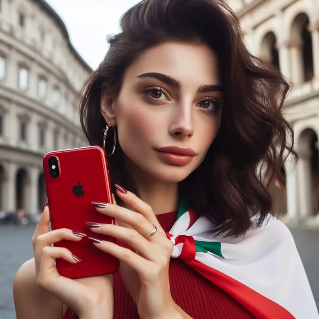 Una donna con un iPhone rosso