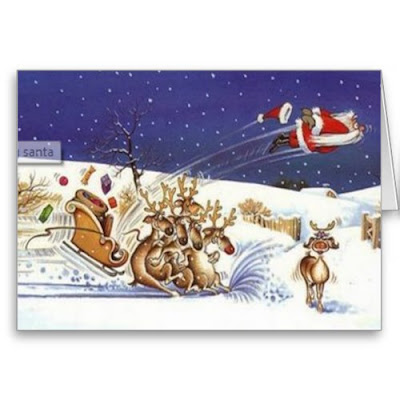Flying Santa, Beautiful Reindeer - Funny Christmas Card