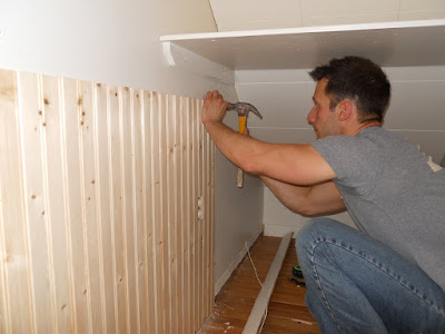 Overstock Computer Desk on Jason Set To Work  First Installing Beadboard Up The Wall And Then