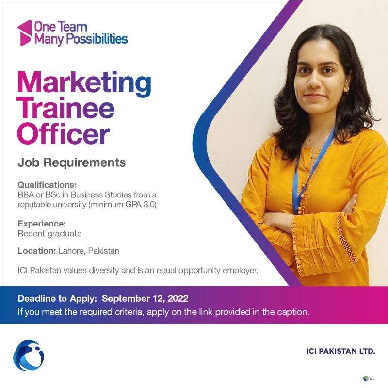 ICI Pakistan Limited is hiring a Marketing Trainee Officer