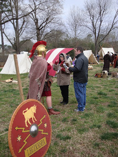 John Hyland and his fellow judge conferring with a Roman Tribune at the Roman encampment.