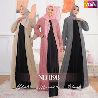 Koleksi Terbaru Gamis Nibras NB B98 Baju Muslimah Lengan Panjang dress Outer Look Ramping Simple Stylish Elegan Kekinian Outfit Ootd daily wear