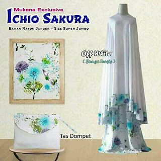 Mukena Sakura Putih Off White Bunga Turkis