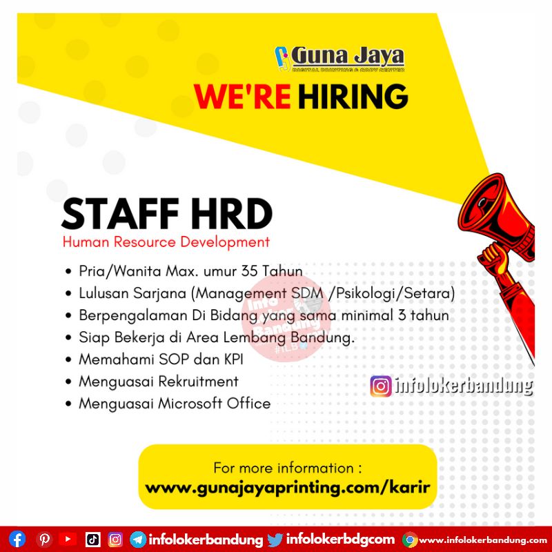 Lowongan Kerja Staff HRD Guna Jaya Printing Bandung April 2022