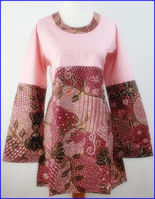  Model  batik  polos  kombinasi  dress  wanita terbaru Gaya 