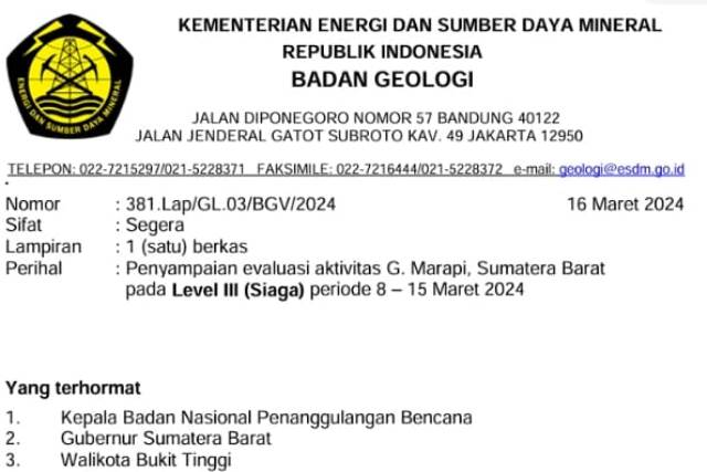 Evaluasi Mingguan PVMBG Gunung Marapi Tetap Siaga