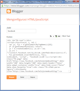 memasang facebook pada blog
