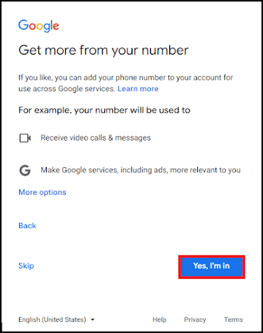 Click Yes I'm in on Gmail | नई जीमेल अकाउंट बनाये