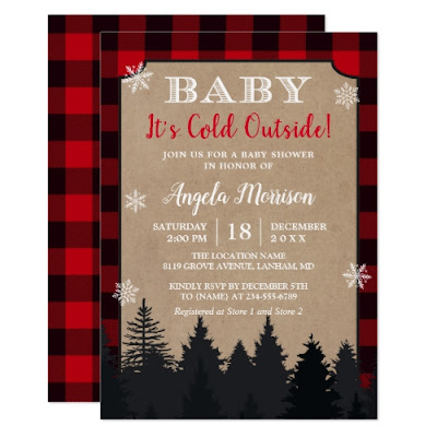  Baby Its Cold Outside Red Plaid Baby Shower Invitation