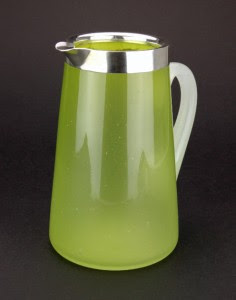 ANTIQUE 20thC SOLID SILVER & GREEN GLASS PITCHER - EWER - JUG, BIRMINGHAM c.1918 