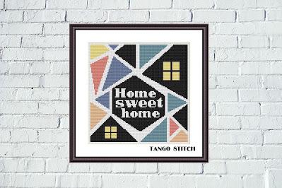 Home Sweet Home geometric cross stitch design - Tango Stitch