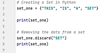 Remove the data from a set in Python