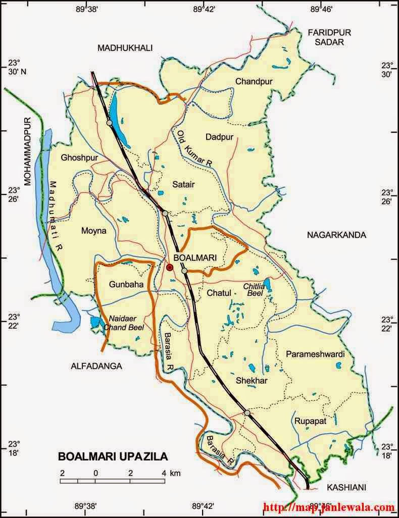 boalmari upazila map of bangladesh