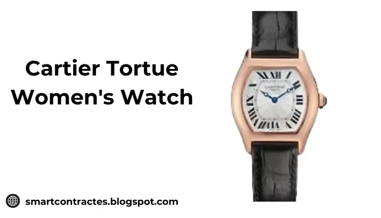 Cartier watch with a black strap on a white background