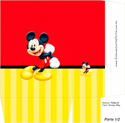 Mickey en Fondo Amarillo con Zigzags y Rojo con Lunares: Cajas para Imprimir Gratis.