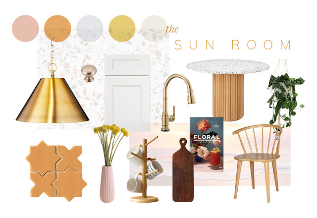 Mood board featuring the color palette of the Sun Room.
