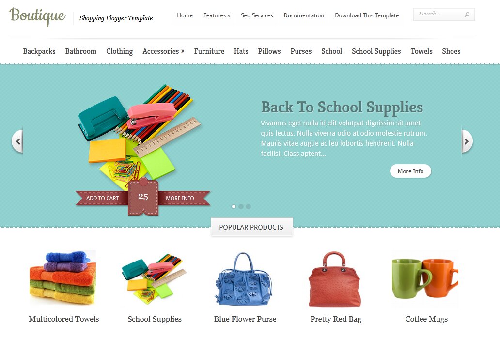 Boutique Blogger Template is a stunning and beautiful free accessories shop Blogspot website theme.