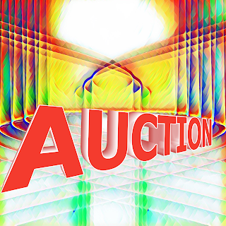 Auction 3d text Abstract Background Yellow blue Green