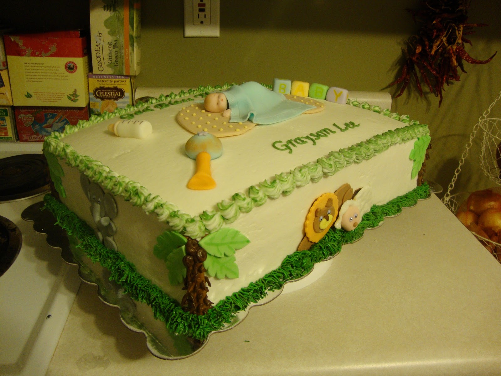 part baby shower cake that I made for a young mom who wanted a jungle ...