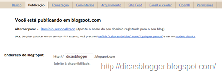 configurações de publicação do blogger