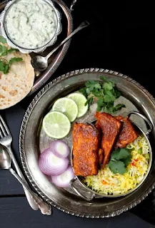 Spicy tandoori tofu tikka serving with onion chutney