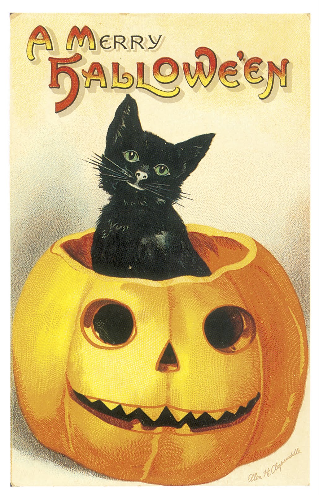 Vintage Halloween Cat Art