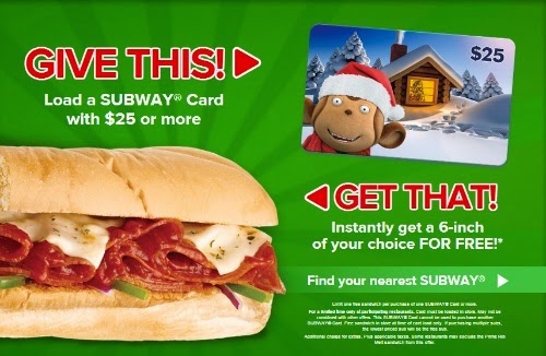 Subway Holiday Buy $25 Gift Card, Get Free 6 Inch Sandwich