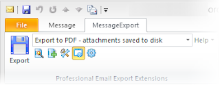 Screen shot of MessageExport toolbar integrated with Microsoft Outlook.