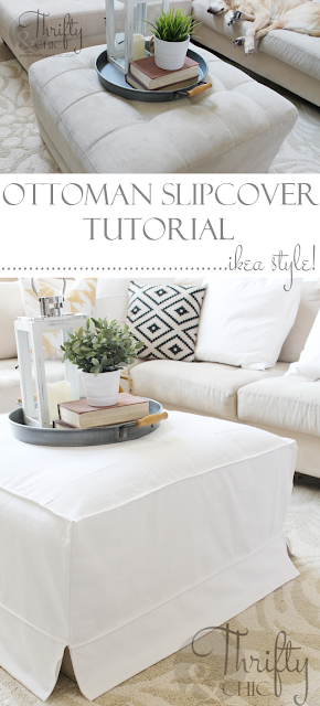 How to make a slipcover for an ottoman or coffee table. Great way to get that cute Ikea slipcover look!