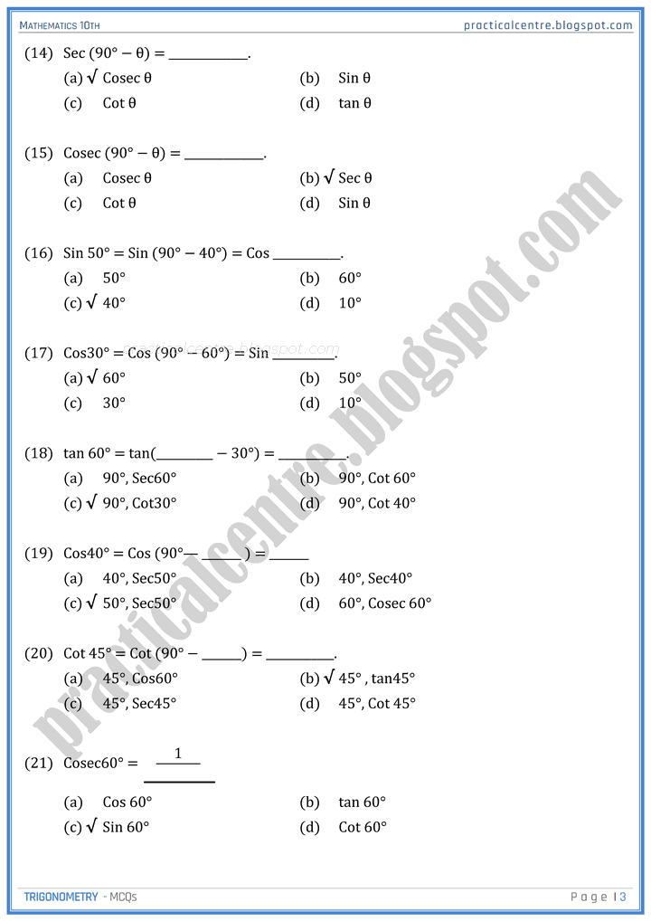 trigonometry-mcqs-mathematics-10th