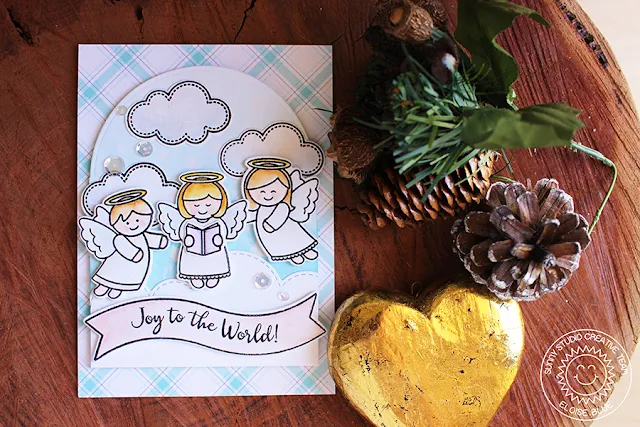 Sunny Studio Stamps: Little Angels Joy To The World Christmas Card by Eloise Blue.