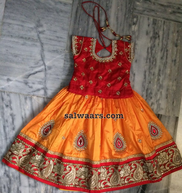 Mustard Yellow Red Kids Lehenga