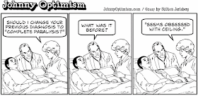 johnny optimism, medical, humor, sick, jokes, boy, wheelchair, doctors, hospital, stilton jarlsberg, paralyzed, diagnosis, ceiling