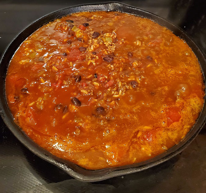 a favorite beef skillet simmering with chili sauce