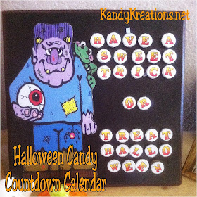 Celebrate the coming of Halloween by making an easy Candy Countdown Calendar for your kids. This countdown calendar has Hershey kiss candy marking each day to "Have a Sweet Trick or Treat Halloween".  It's not as hard as it looks and is a sweet way to use candy to countdown the days to the sweetest holiday all year.