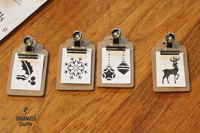 Mini Clipboard/Clothespin Christmas Tree Ornaments #stencil #Christmasornament #crafting #clipboards