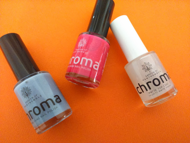 Garden of Panthenols Chroma Extra Shine Nail Polish in #660 and #354 and Matte Top Coat