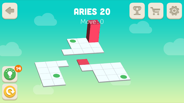 Bloxorz Aries Level 20 step by step 3 stars Walkthrough, Cheats, Solution for android, iphone, ipad and ipod