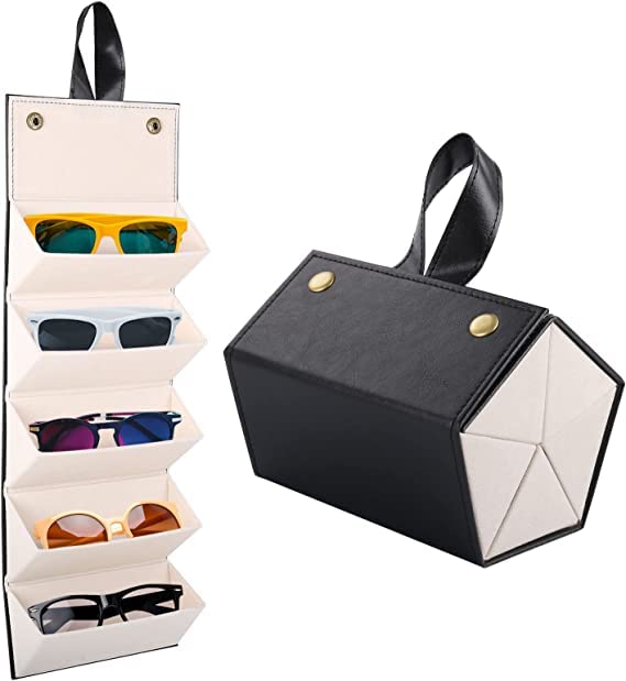 Foldable Leather Sunglasses Case with 5 Compartments