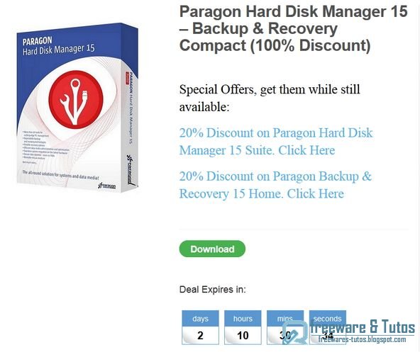 Offre promotionnelle : Paragon Backup & Recovery 15 Compact gratuit !