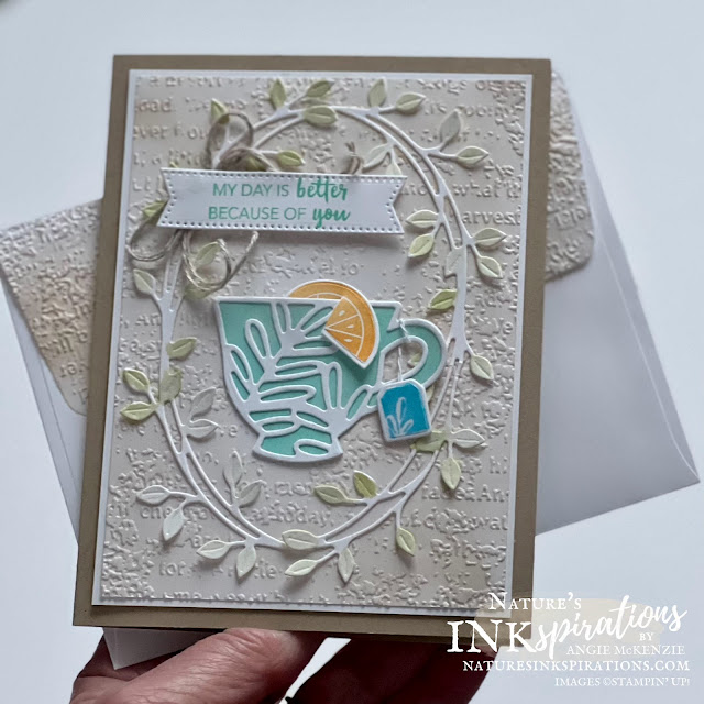 Dainty Cup of Tea Thinking of You card (holding) | Nature's INKspirations by Angie McKenzie