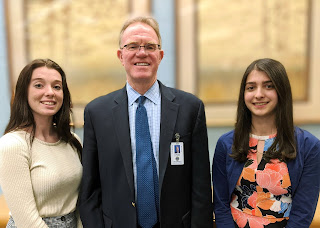 From right to left, Tri-County 2019-2020 salutatorian Emily Foley, North Attleboro, Tri-County Superintendent-Director Stephen Dockray, and Tri-County 2019-2020 valedictorian Hannah Davis, Franklin