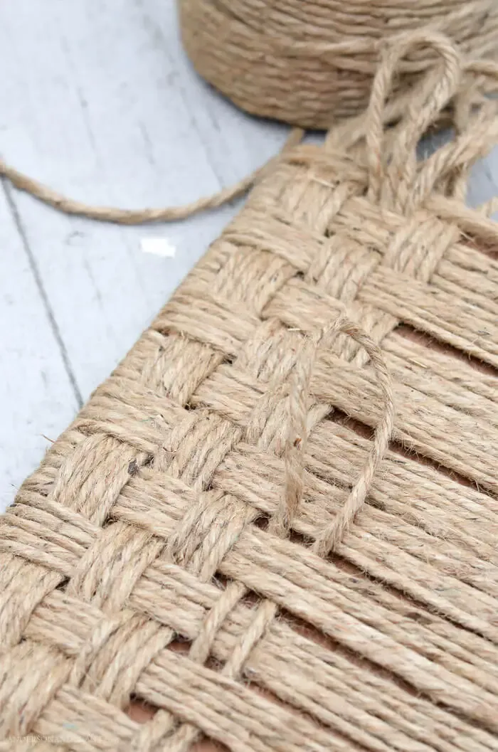 Jute twine woven in basket weave pattern