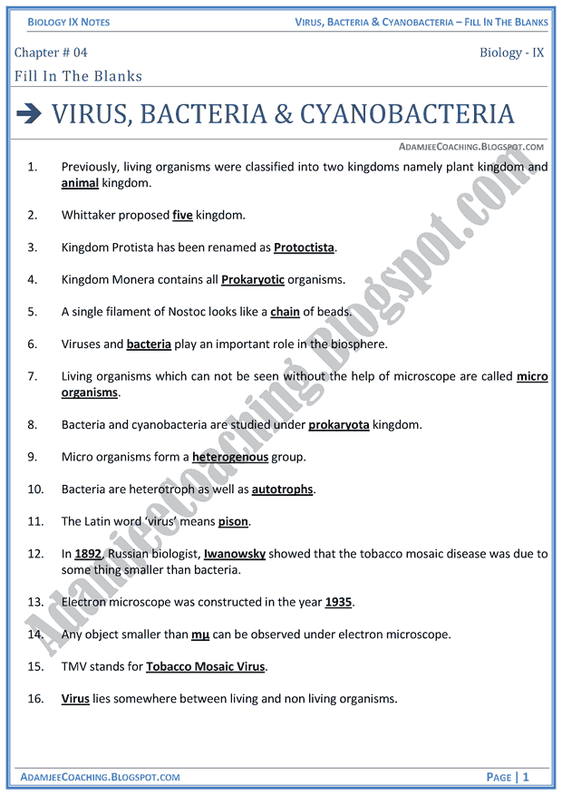 virus-bacteria-and-cyanobacteria-fill-in-the-blanks-biology-notes-for-class-9th