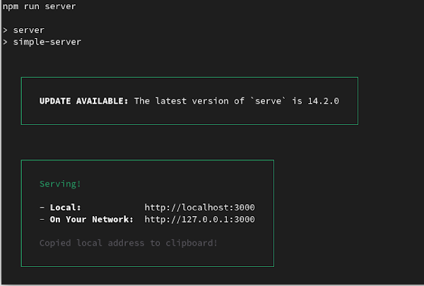 output do comando npm run server