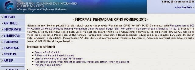 Pendaftaran Online CPNS Kementrian Kominfo