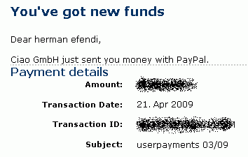 ciao payment proof