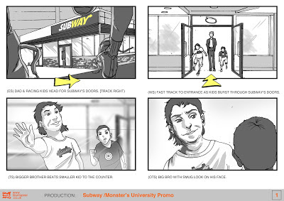 © 2013 Subway / Monster's University Promo (1 of 3). Storyboard by Dulani Wilson. All rights reserved to respective owners.