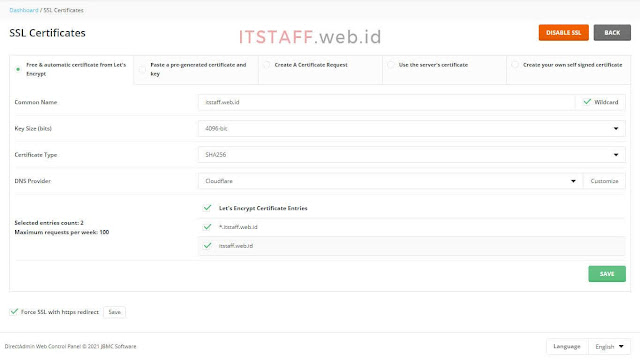 Free & Automatic Certificate From Let's Encrypt DirecAdmin - ITSTAFF.web.id